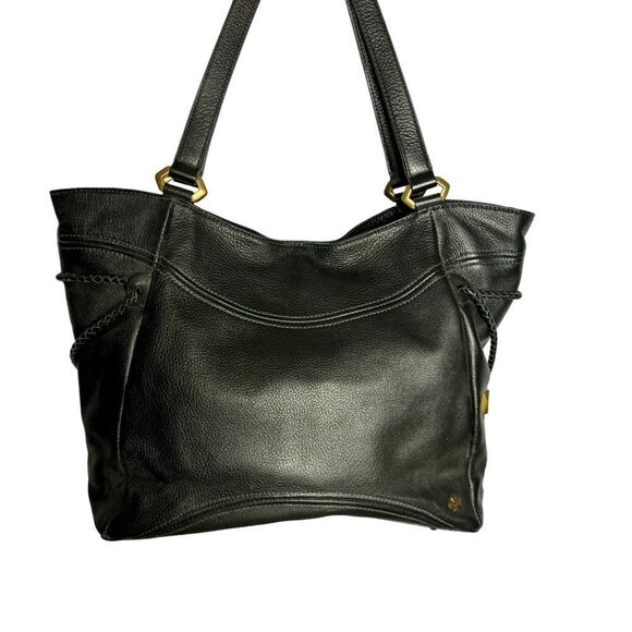 Oryany black supple leather braided drawstring tassel sides slouchy hobo bag - Picture 13 of 13